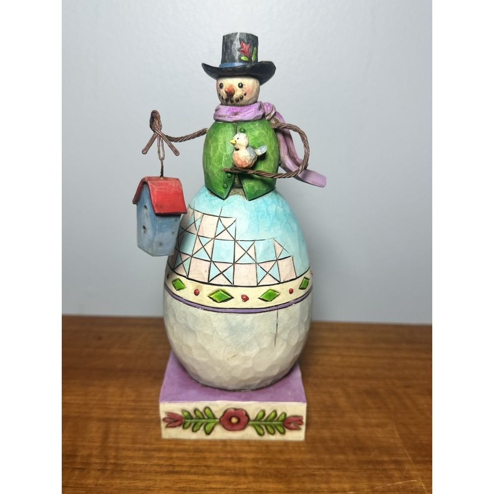 Jim Shore Heartwood Creek Warm and Cozy 7" Snowman w/ Birdhouse 4010362 No Box